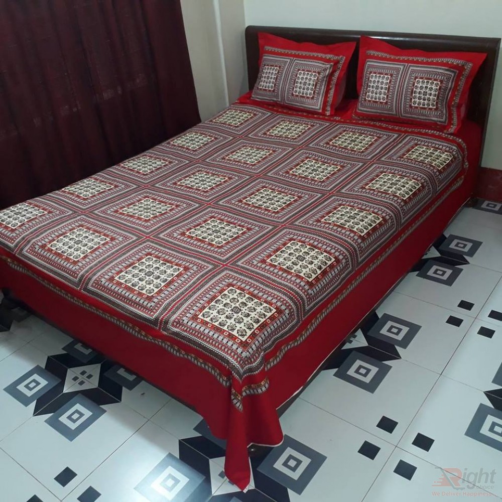 Cotton King Size Bed Sheet - Red