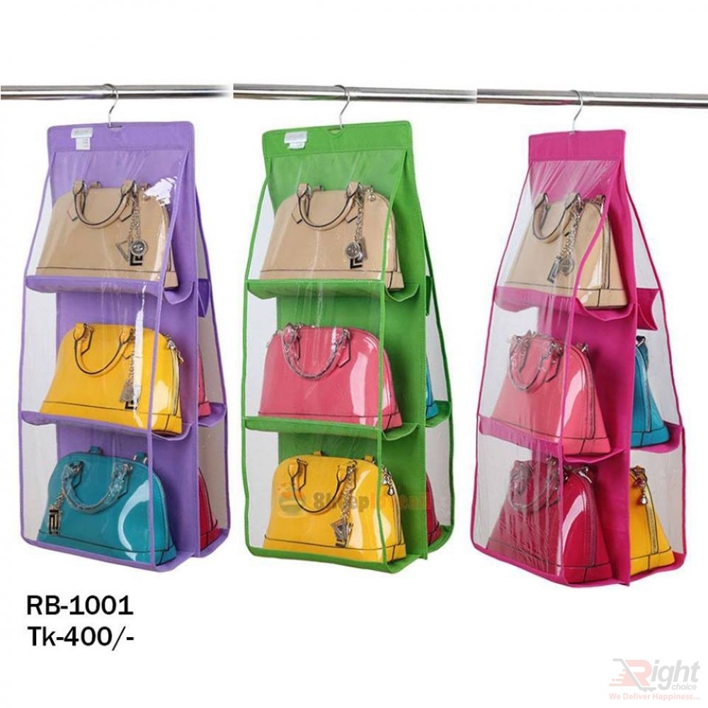 6 Pocket Handbag Anti-Dust Cover Clear Hanging Closet Bag Organizer