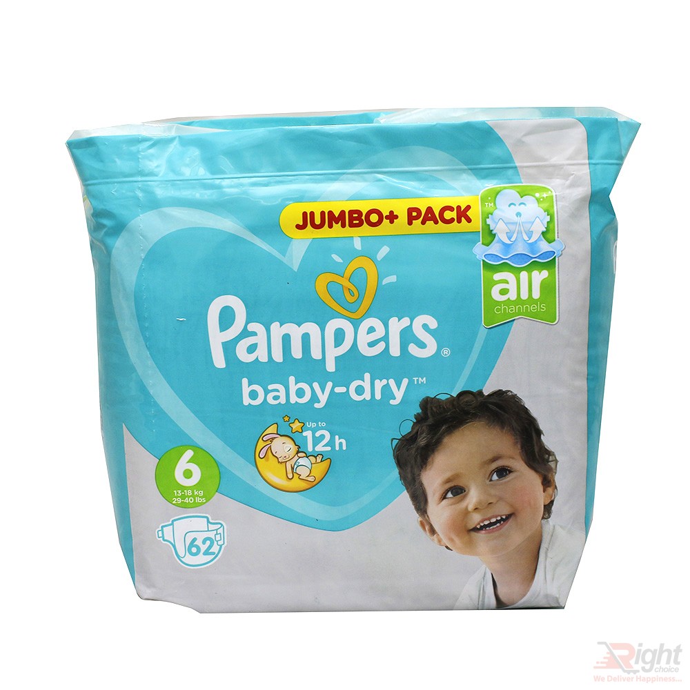 Pampers Baby-Dry Size-6 (62 Nappies Jumbo Pack) Weight:13-18kg