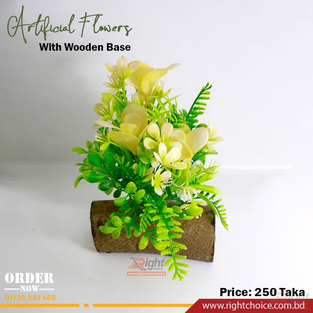 Artificial Flower With Wooden Base