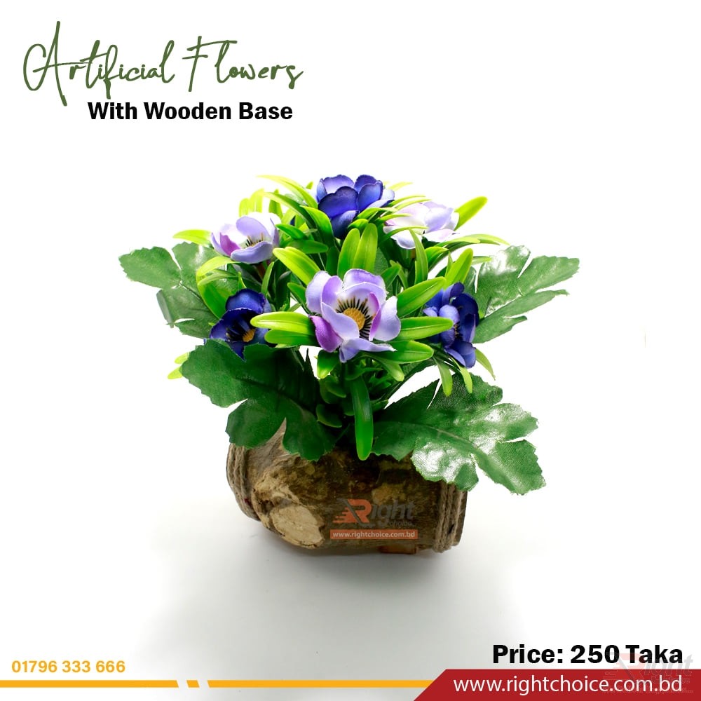Multi Artificial Flower With Wooden Base