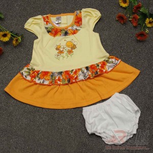 Bee Printed Baby Girls Dress with Half-Pants