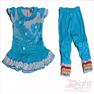 Flower Design Baby Girls Dress With Pants