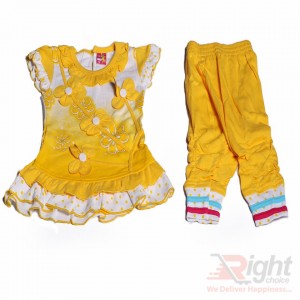 Flower Design Baby Girls Dress With Pants