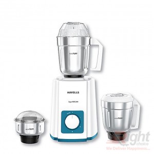 Havells Supermix 500W Mixer Grinder 3 SS Jars - White and Turquoise