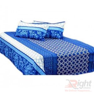 Print Cotton Bed Sheet Set - Blue and White