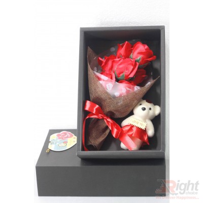  Valentine Gift Set(Beautiful Bunch of roses  with teddy bear Box)