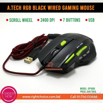 A.TECH RGB BLACK WIRED GAMING MOUSE